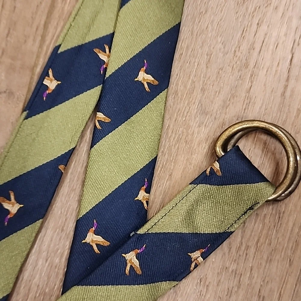 J. Crew 100% Silk Belt Tie Style Duck Pheasant Graphic Adjustable Men's size S/M
